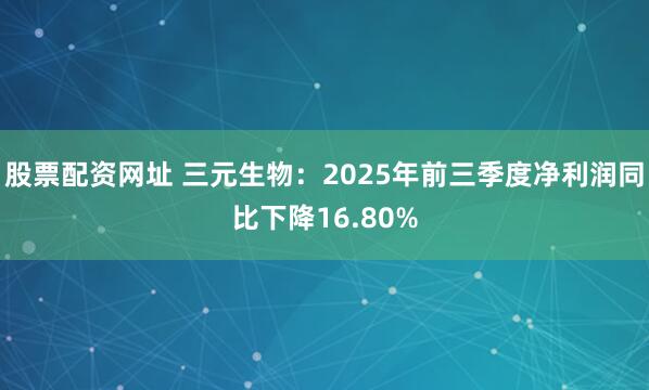 股票配资网址 三元生物：2025年前三季度净利润同比下降16.80%